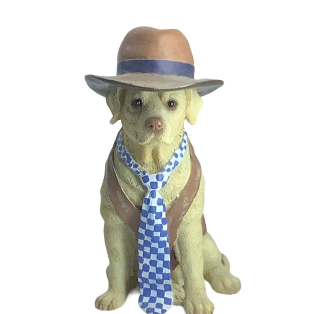 Labrador Retriever Puppy Dog Businessman Detective Figurine Decor Tie Hat 4.5"